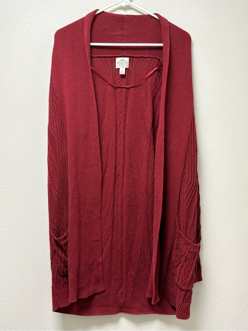 St. John's Bay Women's Cable-Knit Cotton Open Front Pockets Cardigan Sweater M